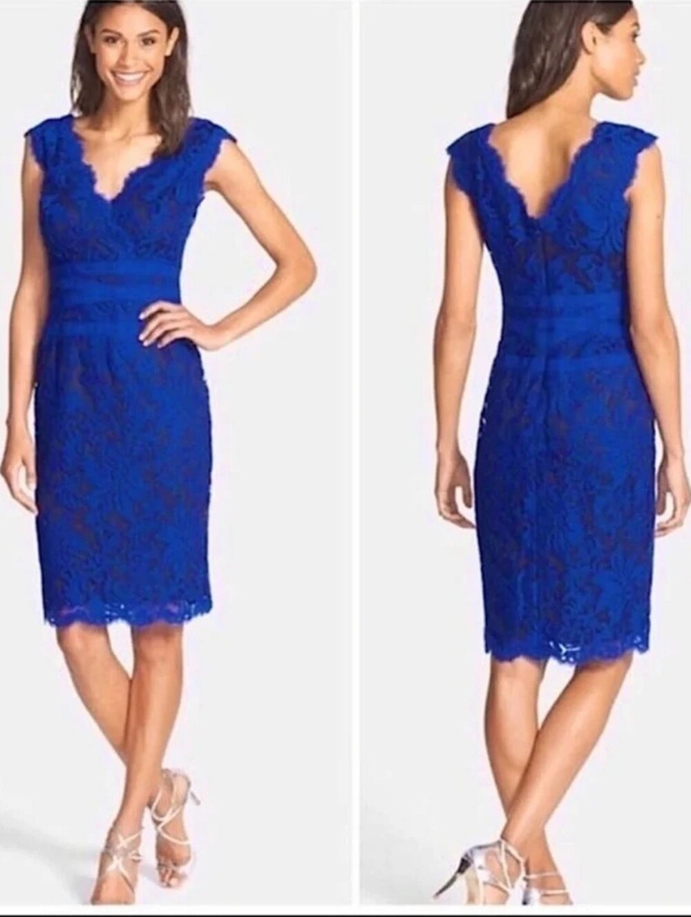Tadashi Shoji Embroidered Lace Midi Dress Sheath Floral Size 8